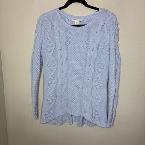 Coldwater Creek Pale Blue Cable Knit Crewneck Sweater Medium